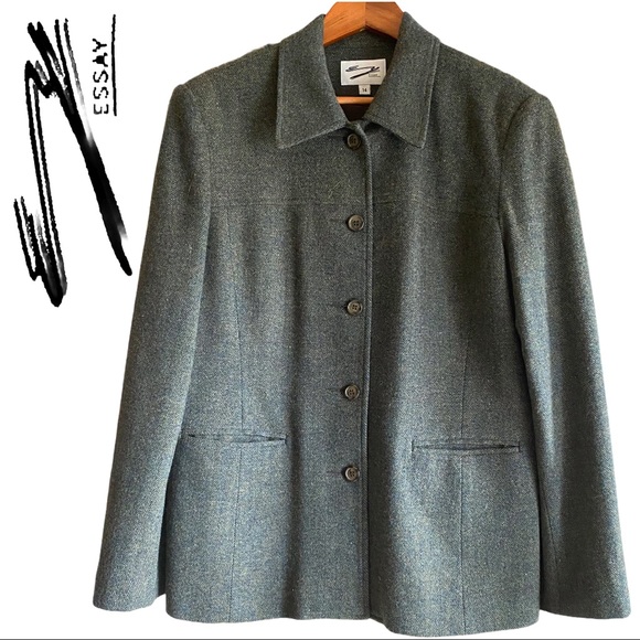 ESSAY Vintage Tweed Wool Sports Blazer Green - Picture 1 of 14